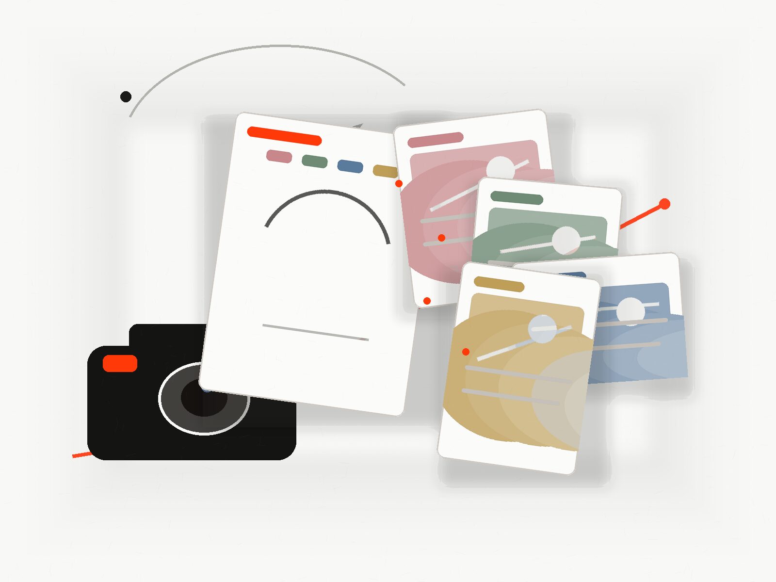 Created content stack with camera, campaign cards and multiple social assets.