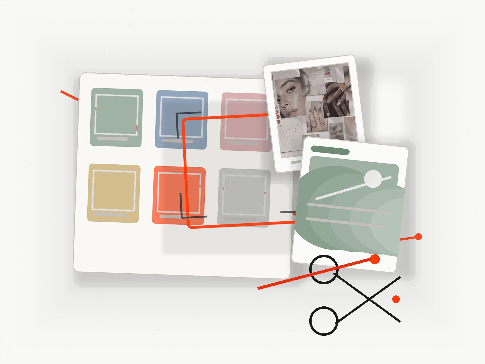 Editing board showing one content idea adapted into coordinated layouts and channel formats.