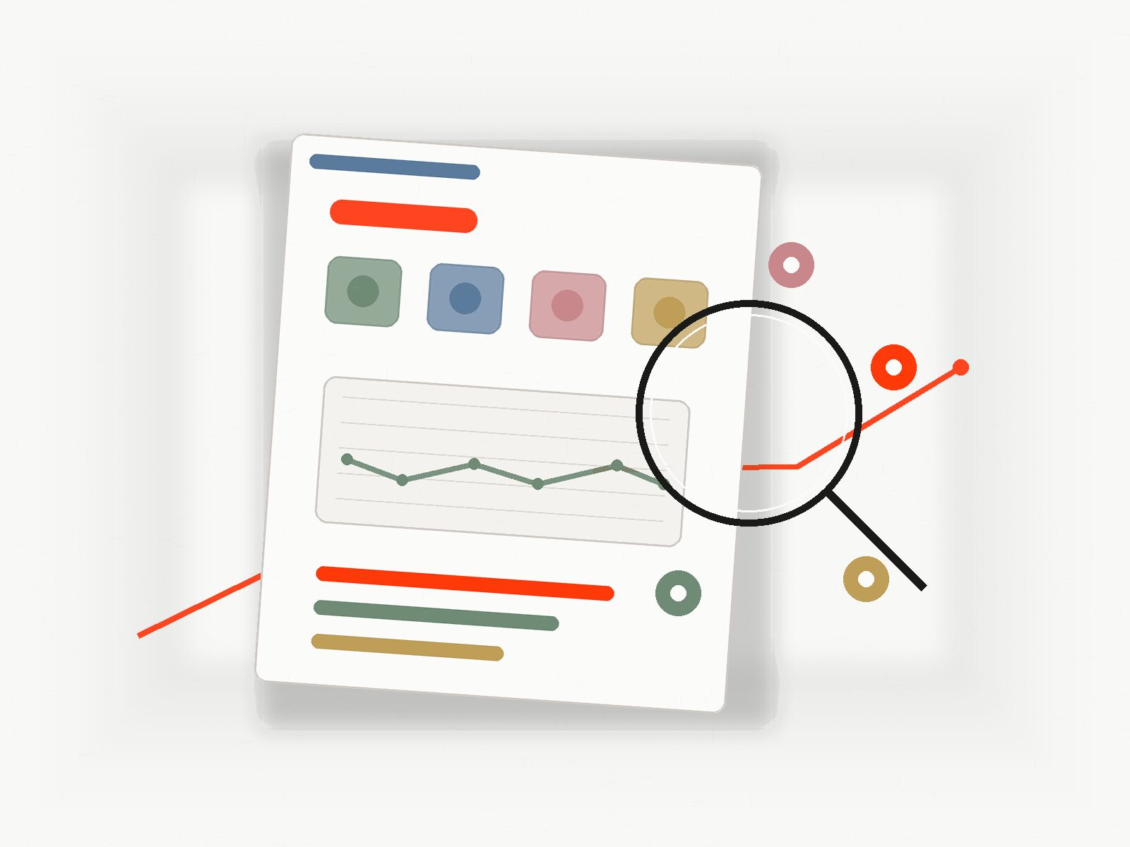 Measurement report with content signals, activity chart and magnified feedback details.