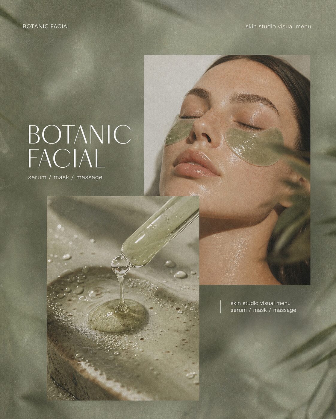 Botanic Facial beauty content collage with treatment imagery and editorial typography.